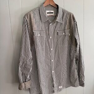 Orisue Gingham Linen Button Down Shirt Black White Contrast Panel XXL Streetwear